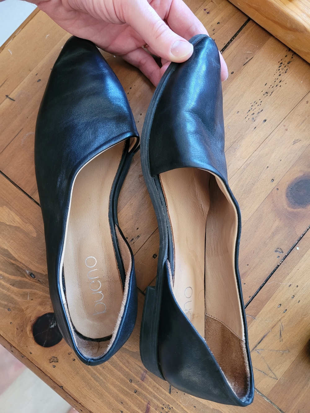 Bueno Black Leather Pointed Slingback Flats - Picture 2 of 3